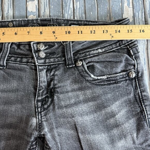 Miss Me Black Stretch Denim Low Rise Embellished Angel Wing Skinny Jeans~28 - Picture 7 of 13